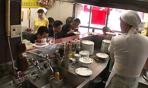 Kitchen demoiselle in Asia Shop gets fucked by each man in the Shop