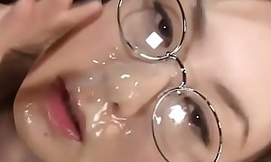 Glasses Wringing wet Bukkake Japanese Jizz flows
